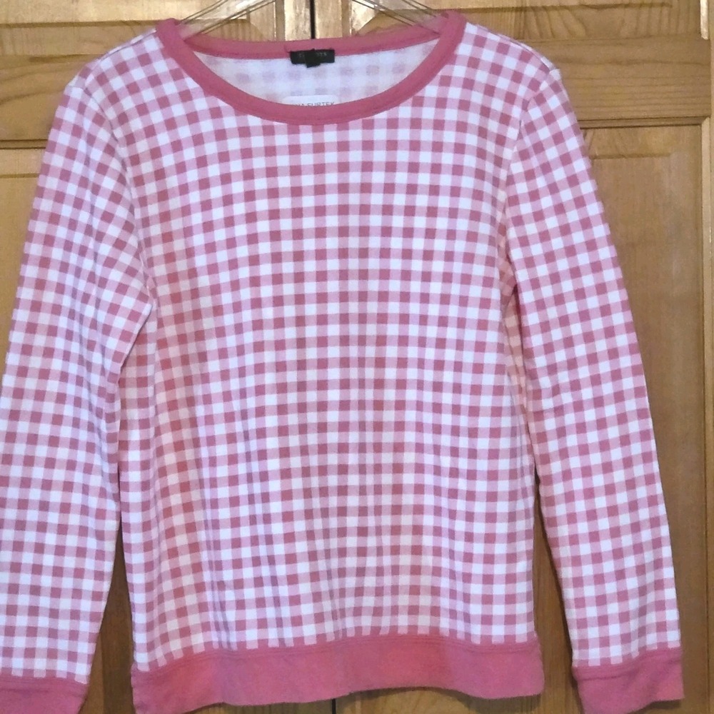 Talbots Pink Gingham Checkered Long Sleeve Crew Neck Sweatshirt Womens M